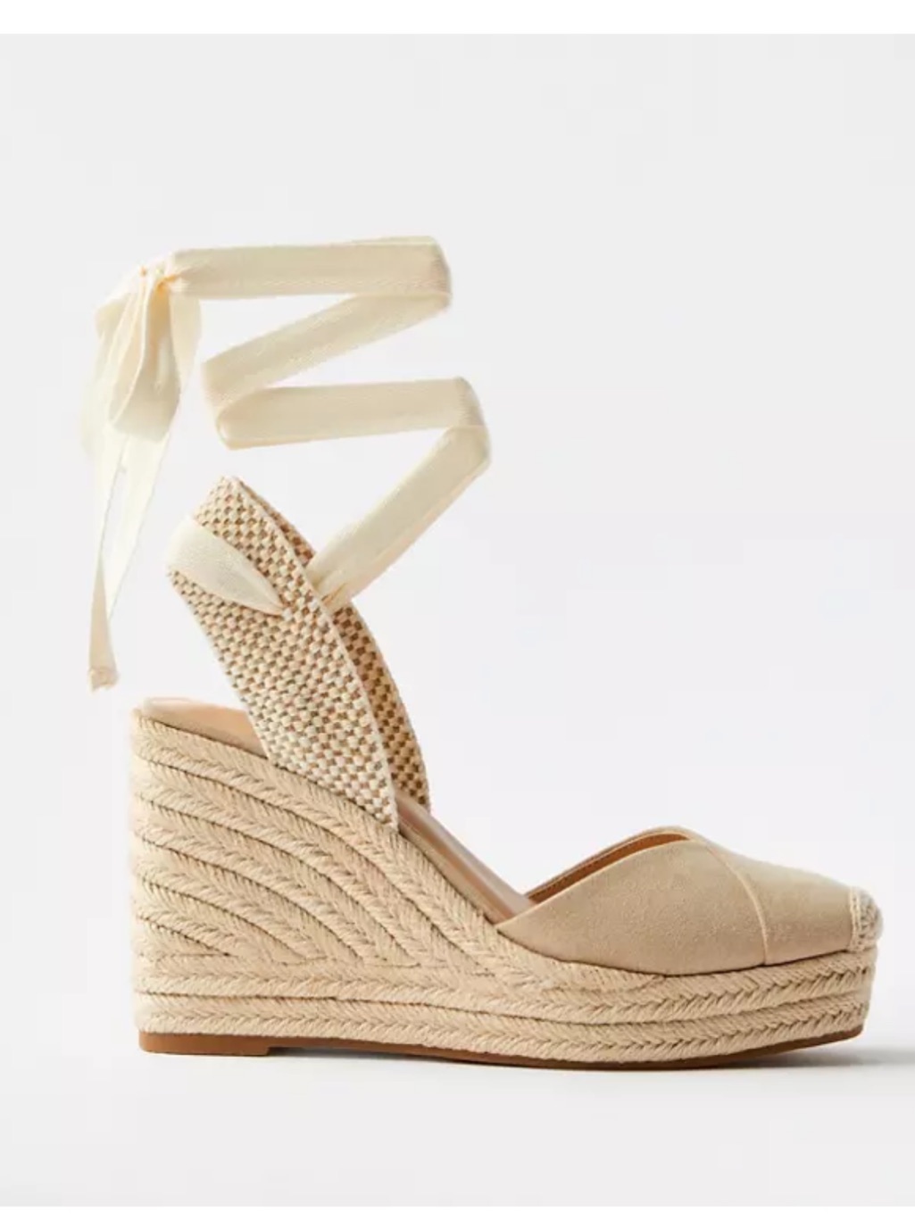 Women's Cream Suede Espadrille Wedge Sandals With Ankle Tie - Never Worn
